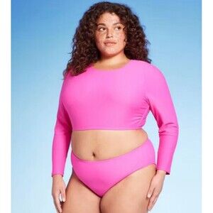 NWT Wild Fable Pink Cropped Open Back Rash guard Size 3X